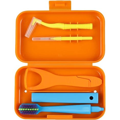 Kit de cuidado dental, cepillo interdental, raspador de lengua, naranja (1/2)