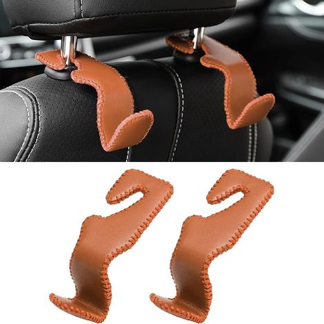 2 ganci poggiatesta auto in pelle, ganci organizer, marrone (1/3)