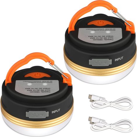 Lanterne de camping [Lot de 2] Lampes de tente, batterie rechargeable, résistantes à l'eau, base magnétique, 3 modes d'éclairage et Cab-AquaForge (1/5)