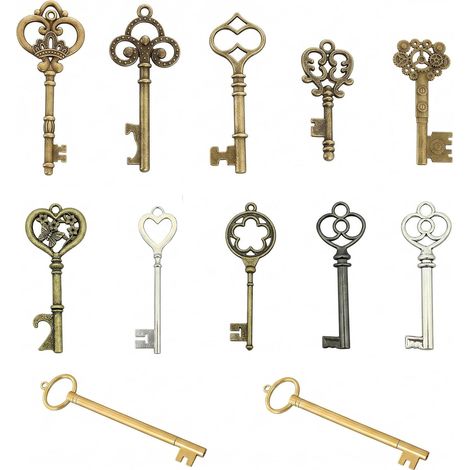 Lot de 12 clés de rechange universelles, clés antiques, style vintage, clés de rechange robustes pour vieilles portes de meubles, coiffeuses anciennes (1/5)