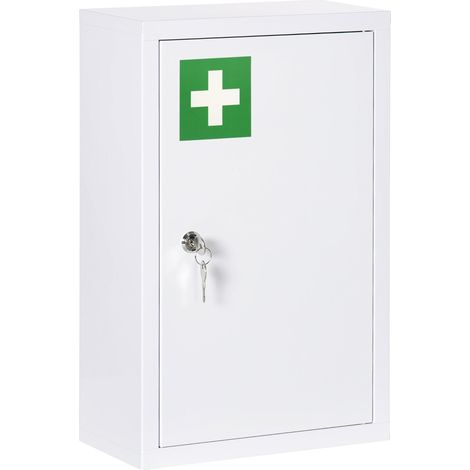 Armadietto per medicinali a parete 30 x 14 x 46 cm chiudibile a chiave 2 chiavi a 3 livelli organizzazione moderna ed elegante in acciaio bianco 210001936