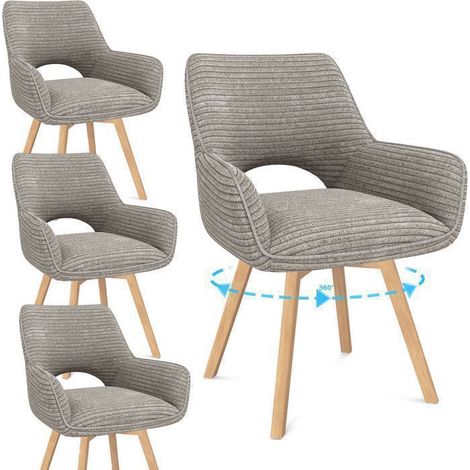 WAFTING Lot de 4 Chaises de Salle à Manger, Fauteuil Pivotantes avec Accoudoirs, Rembourrées avec Dossier en Velours,Taupe (1/5)