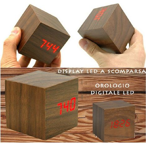 TrAdE Shop Traesio - Sveglia Orologio Digitale Led Effetto Legno Con Suono Allarme Temperatura Cubo - (1/4)