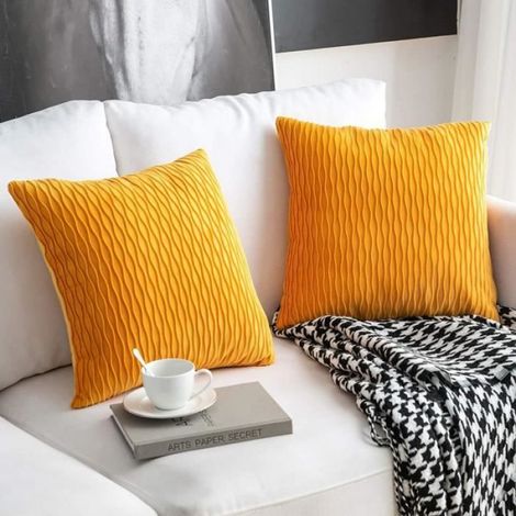 Housses de Coussin - Velours - Jaune - 45 x 45 cm - 2 pièces (1/4)