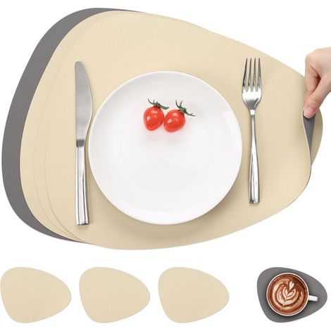 Set de table double face antidérapant, lavable et imperméable, gris froment, lot de 4. (1/5)
