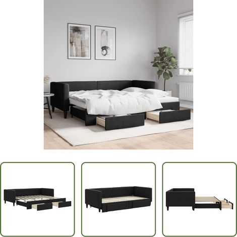 vidaXL Doppelbett - Tagesbett Ausziehbar mit Schubladen Schwarz 90x190 cm Stoff (1/5)