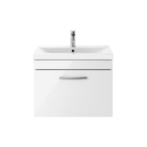 Nuie Athena Gloss White 600mm Wall Hung Single Drawer Vanity Unit and Minimalist Ceramic Basin - ATH041B (1/5)