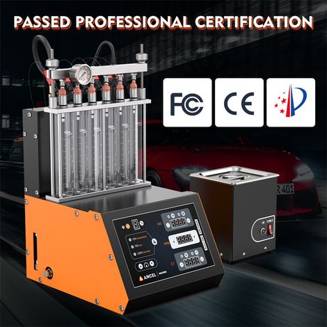 Banc de Test & Nettoyage Injecteurs ANCEL ANJ600 Machine Ultrasonique, Test GDI Haute Pression, Contrôle Débit / Pulvérisation / Fuites, 6 Cylindres, Alimentation 12V Atelier Auto (1/4)