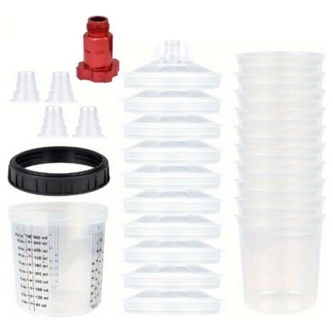 Gobelet Peinture Jetable 600ml Avec Connecteur Pulvérisateur Mélange Rapide Type H/O 16x1.5mm Externe (1/4)