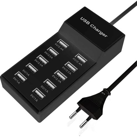 Chargeur USB Multiple, Chargeur USB 10 Ports Alimentation USB Station de Charge Multi-Ports 40W Hub USB Compatible avec 12/13/14/15/S22/S23/S24/Z Flod/Z Flip. (1/5)