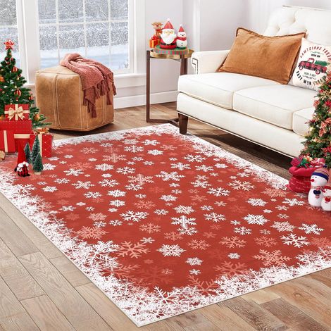 Grand tapis Noël 140x200cm dégradé rouille, flocons rouille et blanc microfibre (1/5)