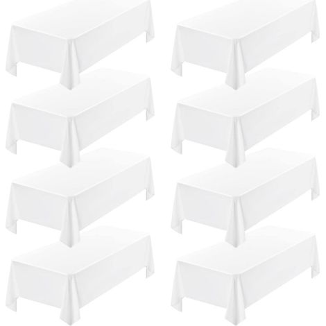 Lot de 8 nappes rectangulaires 153x320cm Blanc Polyester lavable & infroissable