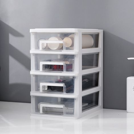 Tour de Rangement Plastique, 3 Petits Tiroirs, Blanc, Ouverture Facile, Format A4, Meuble, Organisateur, pour Bureau, Fournitures Scolaires