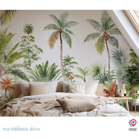 Papier peint : Fresque tropicale et palmiers colorés, Aquarelle - Intissé - 300 cm - 280 cm (1/5)