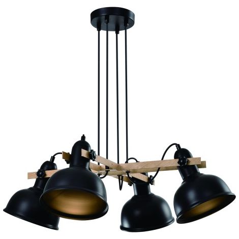 Lustre Candellux RENO 4xE27 noir bois foncé métal 65cm
