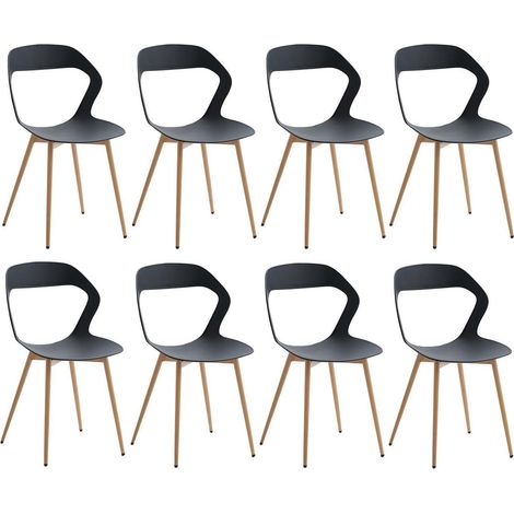 8er Set Esszimmerstühle mit Metallbeinen, nordisches Design, Schwarz + Holz Schwarz (1/5)