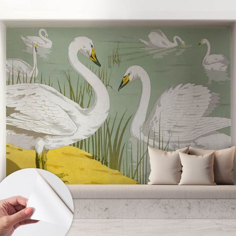 Selbstklebend Tapete modern - Wanddeko für Küche - Klebefolie Wand - luxus Look Schwanensee 208x146 cm (1/5)