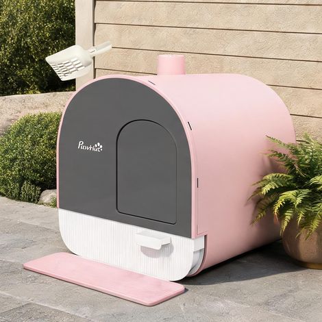 Litière pour chat avec couvercle pelle et tapis plastique rose (1/5)