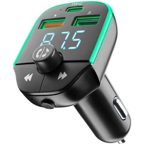 FM-Autosender, kompatibel mit Musikwiedergabe im Auto, 20-W-Zigarettenanzünder-Ladegerät, Schnellladefunktion (USB 3.0) – Schwarz