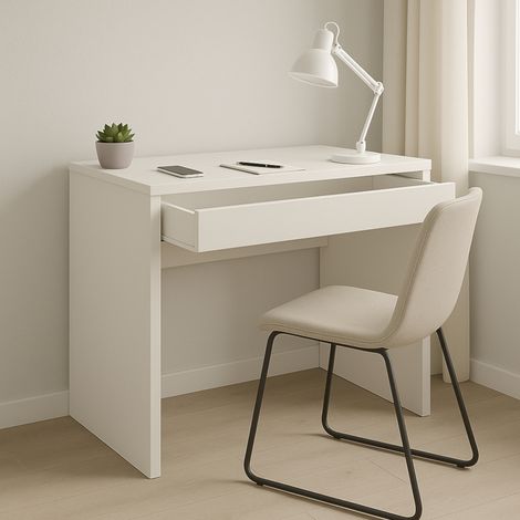 Bureau FORDE - Spacieux - Avec tiroir - Blanc - Largeur 75 cm, Hauteur 75 cm, Profondeur 50 cm (1/4)