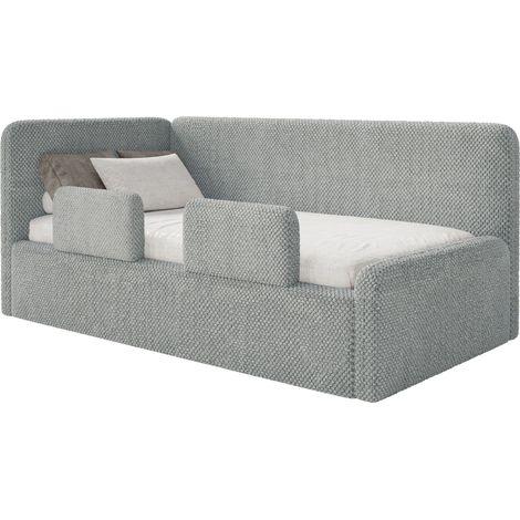 Selsey Fanko – Kinderbett 90x200 cm mit Rausfallschutz, Matratze, Kopfteil links, Plüsch, Grau