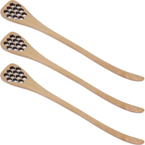 3 Pièces Cuillère à Miel Réutilisable en Bois, Bâton Mélangeur pour Cuisine Maison Restaurant, Design Bois Naturel