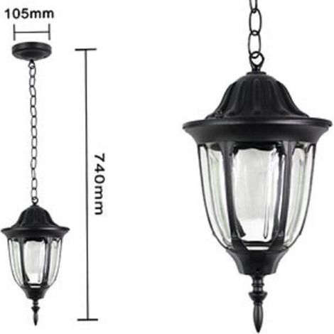 TRADE SHOP - Lanterna Sospesa Da Soffitto Lampada Giardino Retrò Per Esterno Con Catena - Nero