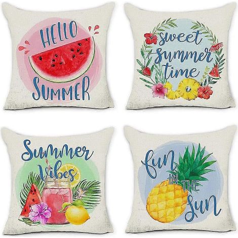 Sommer-Kissenbezüge 18 x 18, Set mit 4 dekorativen Outdoor-Kissen, Einsätzen, Hüllen, Bauernhaus-Dekor F (1/4)