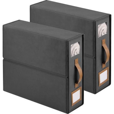 Lot de 2 Boite Rangement Draps 38 x 32 x 11,5 cm, Rangement Housse de Couette, Bed Sheet Organizer avec Poignée et Fenetre, Boîte de Rangement Parure de Lit, Gris (1/5)