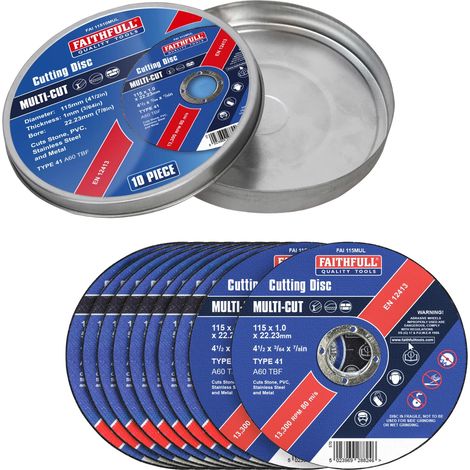 Faithfull FAI11510MUL Thin 1mm Cutting Disc 115mm x 22mm 10 Pack XMS24CUTOFF