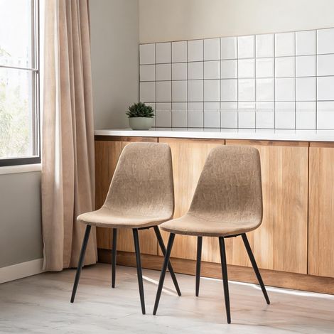 Fauteuils de salle à manger design en tissu marron sur piètement (1/5)