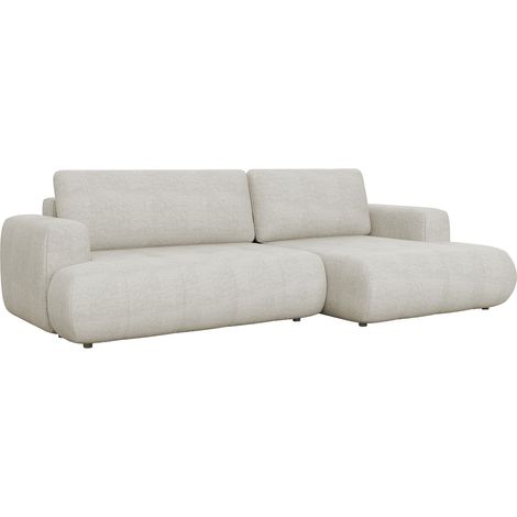MIREL - Canapé d'angle convertible en tissu écru - Angle droit (1/5)