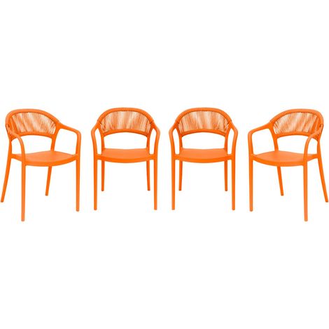Set of 4 stackable garden chairs with rope effect orange 55.5x48.5x78 cm - Jovia