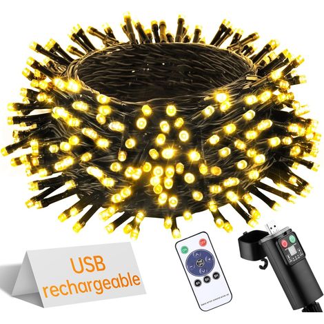Guirlande Lumineuse Sapin de Noel - à Pile Rechargeable USB 10M 100 LED Télécommande Imperméable Exterieure Intérieure Blanc Froid Lumieres pour Christmas Chambre Jardin Arbre Mariage Fête (1/5)