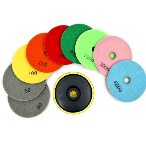 Ortviai Disques de polissage diamant 4 pouces (100 mm) pour granit, marbre et béton – Lot de 10 pièces, grain 50 à 6000 (1/4)