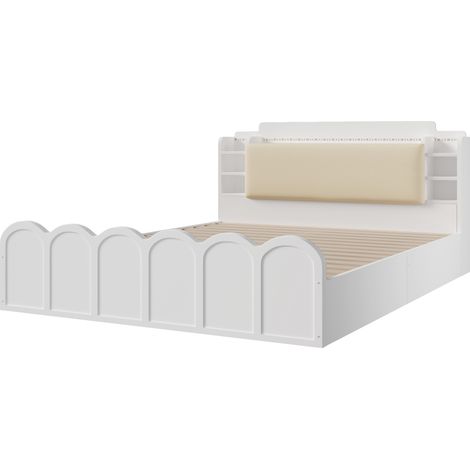 Cama canapé hidráulica 140x200 cm blanca con LED, USB y USB-C, sin colchón (1/5)