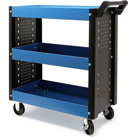 Chariot ou Servante d'atelier bleue en métal, pratique 3 étagères (1/5)