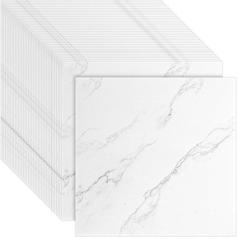Lot de 40 revêtements de sol en PVC autocollants 30x30 cm, sol en vinyle imitation marbre blanc, dalles de sol résistantes à l'eau pour salle de bain, cuisine et couloir, kit de (1/5)