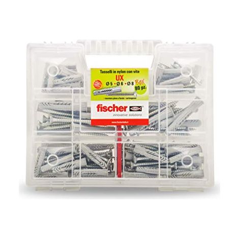 Fischer 544257 KIT UX 80 Tasselli con vite per Fissaggio su Muro pieno, Mattone forato, Cartongesso, Trasparente (1/4)