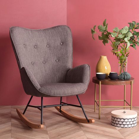 MEUBLES COSY Fauteuil à Bascule Chaise Loisir et Repos style Rocking chair - Style Scandinave - Tissu Gris foncé - Pieds en véritable bois de hêtre -pour le Salon Salle à Manger Jardin Balcon (1/5)