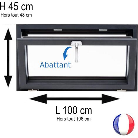 Fenêtre PVC abattant 1 vantail anthracite H 45 x L 100 cm avec poignée pour pose en neuf
