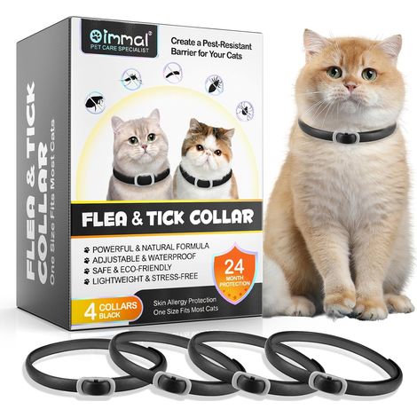 Collier Anti-puces et Anti-tiques pour Chat,Collier De Puce De Chat, 4 Pièces Protège Contre Les Larves Et Les Œufs - Résistant À l'eau Réglable- Protège Efficacement Pendant 24 Mois (1/5)