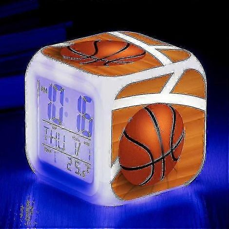 Réveil de basket-ball, montre électronique lumineuse multifonctionnelle à 7 couleurs changeantes, minuteur de réveil pour enfant, convient pour le chocolat TW. (1/5)