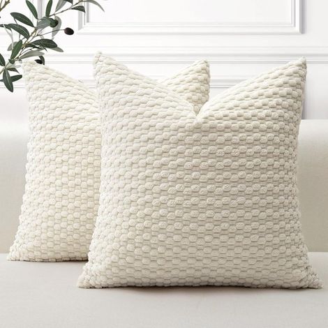 Lot de 2 Decorative Granulaire Housse de Coussin en Velours Côtelé Canapé Taie d'oreiller Géométrique Douce pour Maison Salon Chambre Canapé 40x40 cm Crème Beige (1/5)