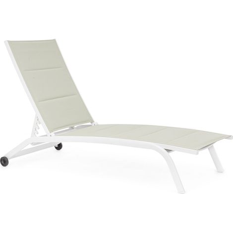 Lettino Prendisole con Ruote in Alluminio e Textilene Off-White (1/5)