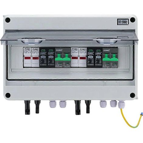 Boîtier de raccordement photovoltaïque solaire 2 entrées/2 sorties CC 600 V avec protection contre la foudre, fusible 32 A, disjoncteur, parafoudre, étanche IP65