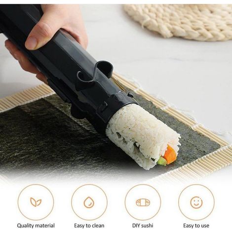 Set à sushis avec tapis en bambou, rouleau, bazooka et machine à sushis, kit de cuisine et de pique-nique DIY Étiquette (1/4)