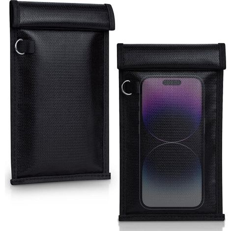 Lot de 2 pochettes Faraday pour téléphones et clés de voiture, pochette de blocage de signal, brouilleur de signal de téléphone portable, bloqueur de signal de clé de voiture/Wi-Fi/RFID/GPS, noir (M) (1/5)