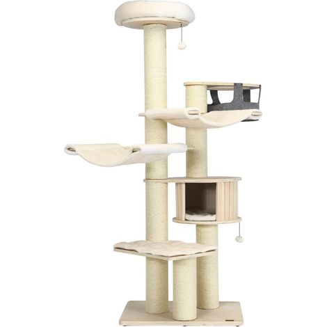 Tiragraffi 75 x 56 x 197 cm con trespolo e comode amache design moderno in peluche beige 200020147