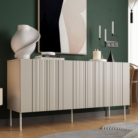 Credenza Spirano, Madia da salotto con tre ante battenti e vani interni, Rialzata da terra, 151x42 h75 cm, Beige (1/5)